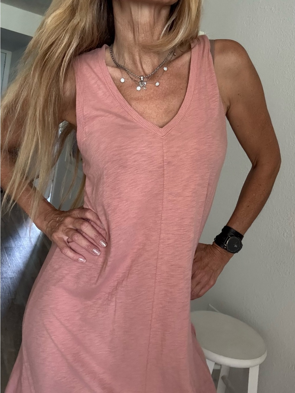 ZSupply Dusty Rose V-Neck Sleeveless Asymmetrical Tank Dress S